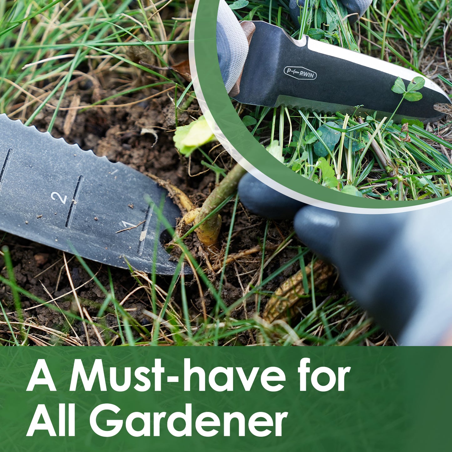 PERWIN Hori Hori Garden Knife, Gardening Tools for Weeding,Planting,Digging, Cherry Wood Handle